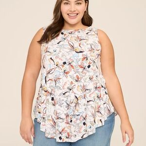 Lane Bryant Pink and Blue Floral Tunic Blouse